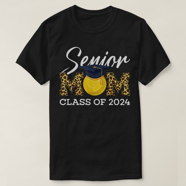 Senior Volleyball Mom Class Of 2024 Leopard Gradua T-Shirt (Design Front)