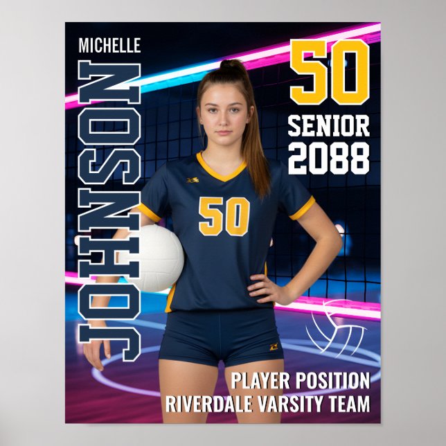 Senior Volleyball Player Team Photo Custom Sports Poster (Front)