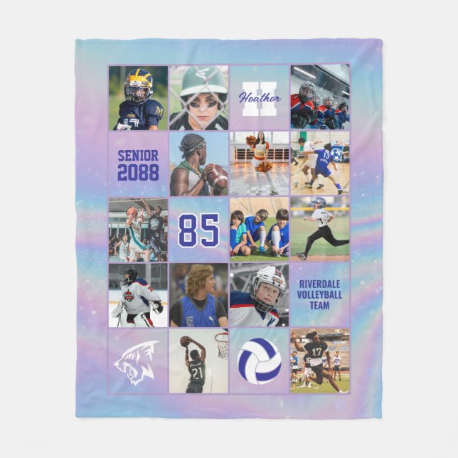 Senior Volleyball Team Custom Photo Iridescent Fleece Blanket (Front)