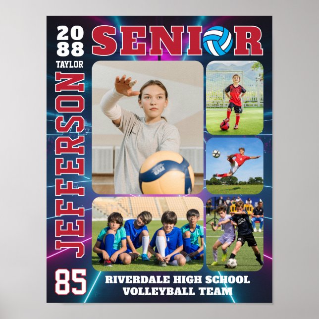 Senior Volleyball Team Sports Player Photo Collage Poster (Front)
