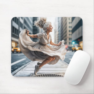Senior Woman Jumping On Street Vent Mouse Pad