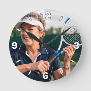 Senior Woman Tennis Player Sports Decor Round Clock