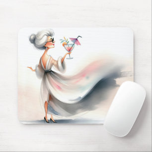 Senior Woman With Party Drink Mouse Pad