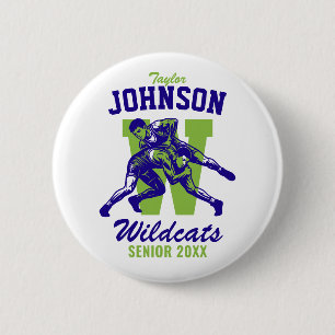 Senior Wrestling Team High School Sports Wrestler 6 Cm Round Badge