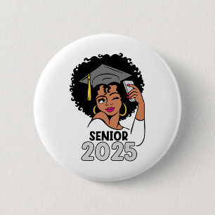 Seniors Cl Of 2025 Graduation 25 Afro Black Womens 6 Cm Round Badge