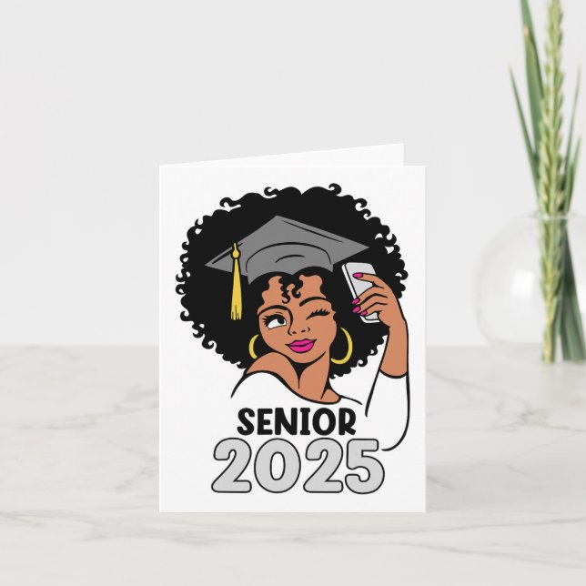 Seniors Cl Of 2025 Graduation 25 Afro Black Womens Card (Front)