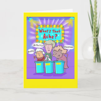 Seniors on a "What's the Ache" game show. Card