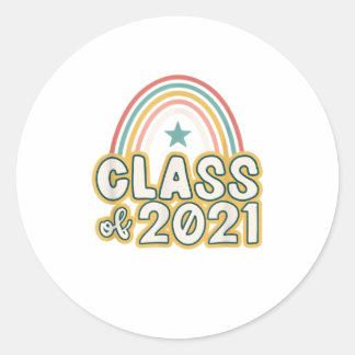Seniors  Retro Boho Rainbow  Class of 2021 Classic Round Sticker