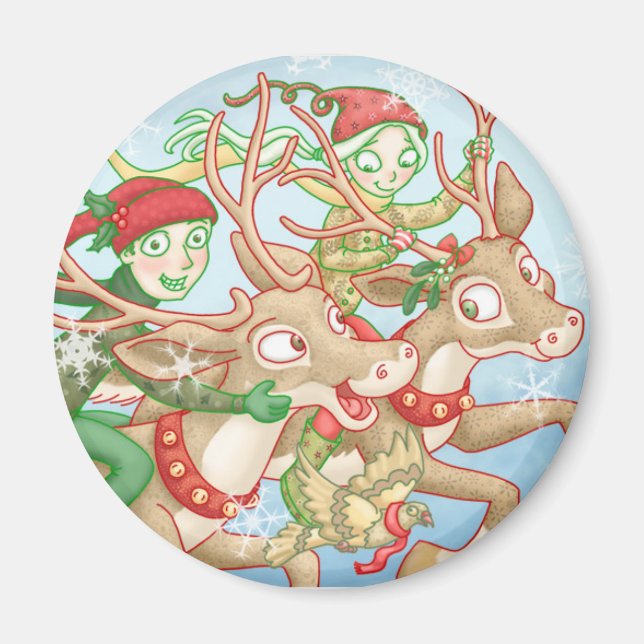 Seniors riding reindeer magnet (Front)