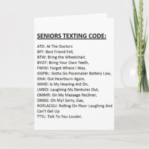 Seniors Texting Code Card
