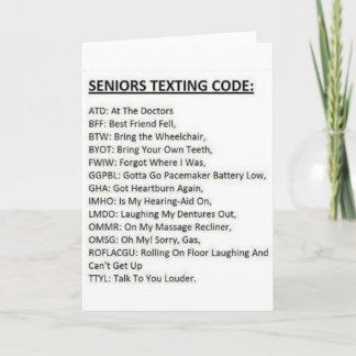 Seniors Texting Code Card