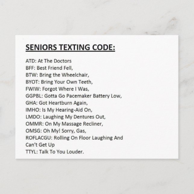 Seniors Texting Code Holiday Postcard (Front)
