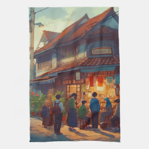 Senja di Warung Kopi Tea Towel