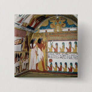 Sennedjem and his wife facing a naos 15 cm square badge