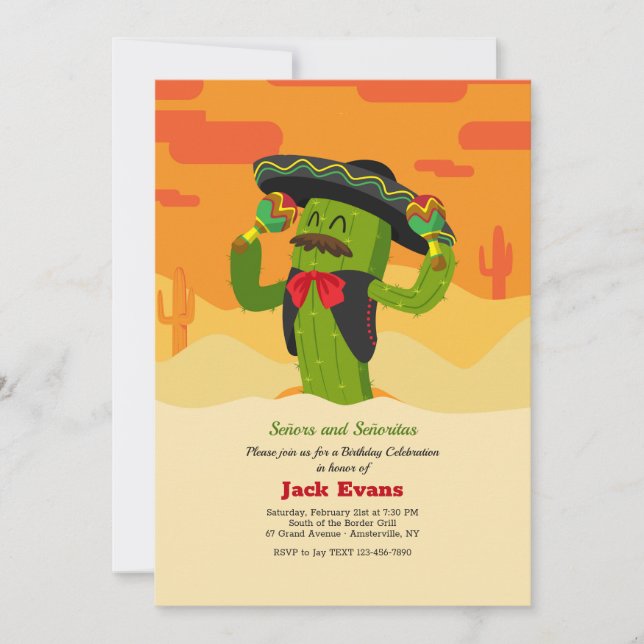 Señor Cactus Birthday Party Invitations (Front)