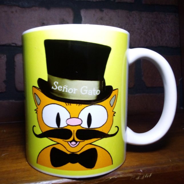 Señor Gato Cartoon Moustache Cat Top Hat Bow Tie Coffee Mug (Creator Uploaded)