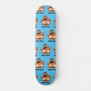 Señor Gato Cowboy Cartoon Moustache Cat Skateboard