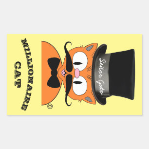 Senor Gato MillionaireMustache Cat Top Hat Rectangular Sticker