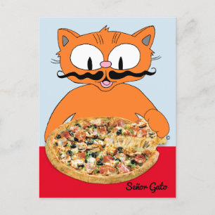 "Señor Gato Pizza" Funny Deluxe Pizza Cute Cat Postcard