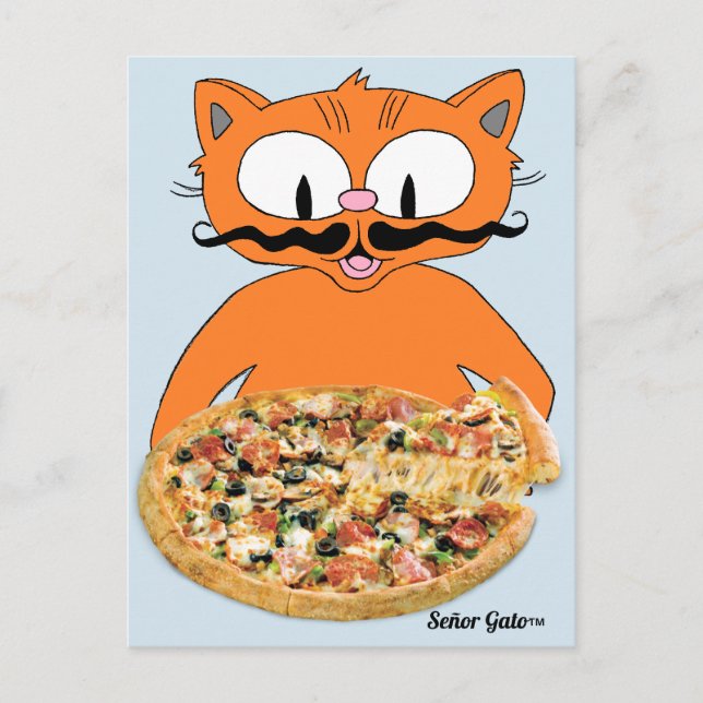"Señor Gato Pizza" Funny Deluxe Pizza Cute Cat Postcard (Front)