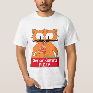 Señor Gato's Pizza Handlebar Moustache Cat T-Shirt