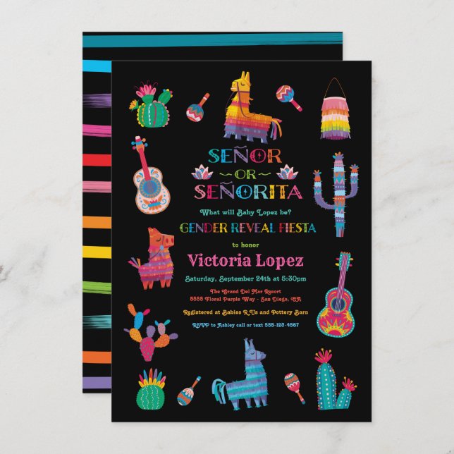 Señor or Señorita Gender Reveal Fiesta Baby Shower Invitation (Front/Back)
