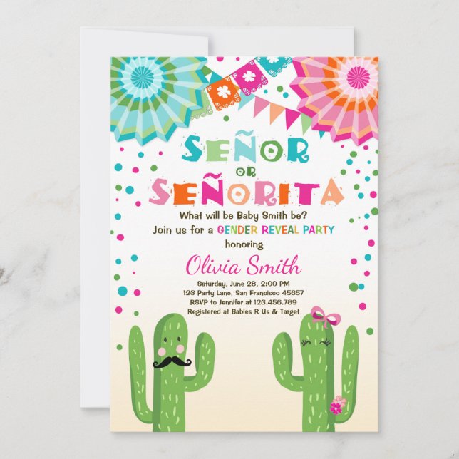 Señor Or Señorita Gender reveal invitation Fiesta (Front)