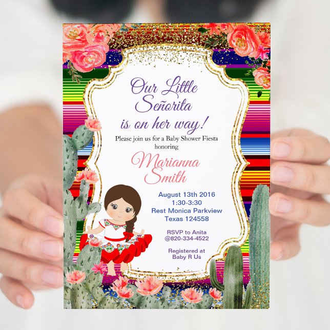 Senorita Fiesta Baby Shower Gold Girl Invitation (Creator Uploaded)
