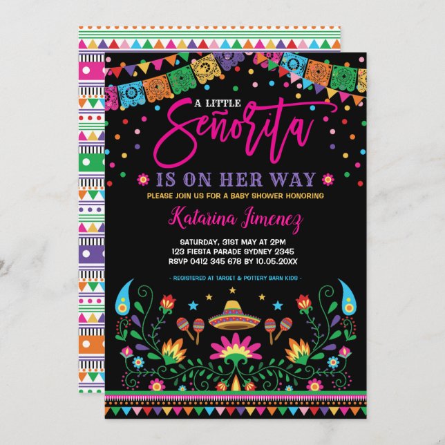Senorita Fiesta Baby Shower Mexican Floral Invitation (Front/Back)