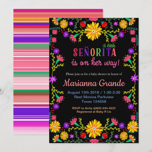 Senorita Fiesta Floral Baby Shower Invitation (Front/Back)