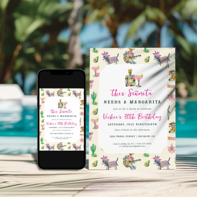 Señorita Margarita Fiesta Birthday Invitation (Creator Uploaded)