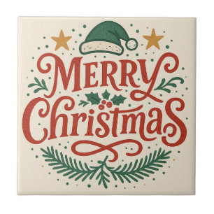 Sensational Merry Christmas typography Ceramic Tile