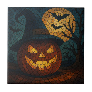 Sensational Mosaic Pumpkin Halloween Ceramic Tile