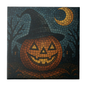Sensational Mosaic Pumpkin Halloween Ceramic Tile