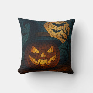 Sensational Mosaic Pumpkin Halloween Cushion