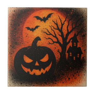 Sensational Spray Art Pumpkin Halloween Ceramic Tile