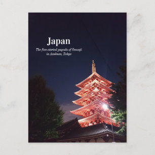 Sensoji Tower Temple at night Asakusa Tokyo Japan Postcard