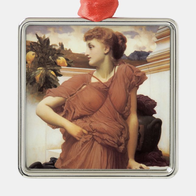 Sensually Beautiful Woman at the Fountain Metal Ornament (Front)