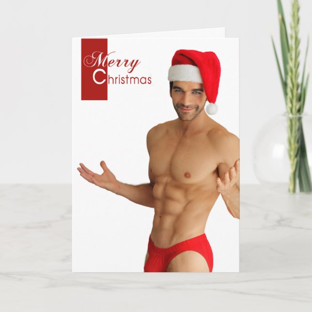 Sensuous Man Merry Christmas Card (Front)
