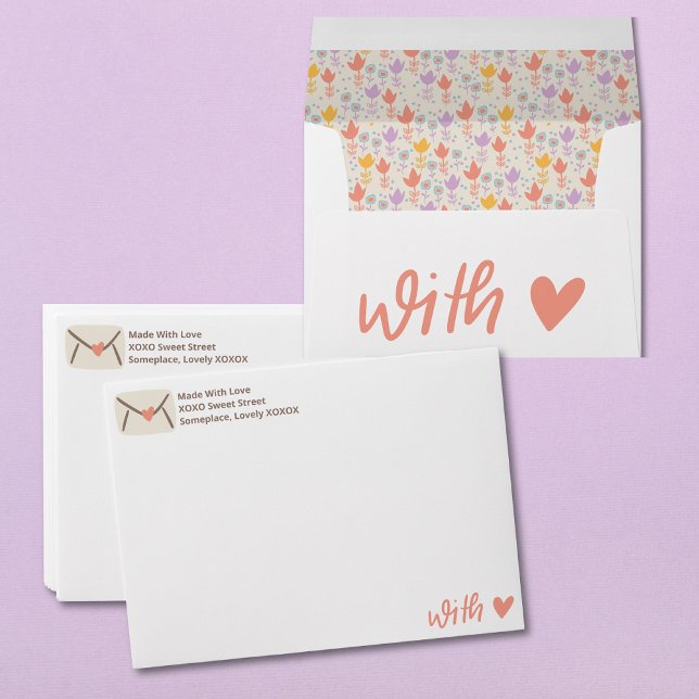 Sent With Love Pink and Brown Handwritten Envelope (Send your card or letter "with love" with these customizable envelopes. )