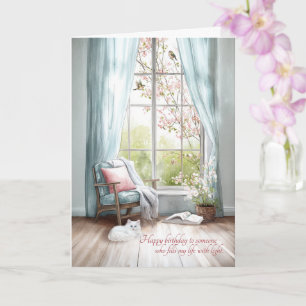 Sentimental Birthday Window View and Persian Kitty Card