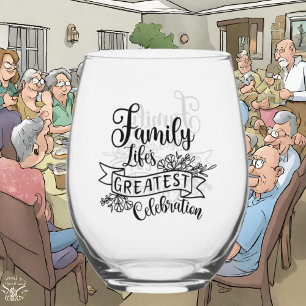 Sentimental Family celebration word art Stemless Wine Glass