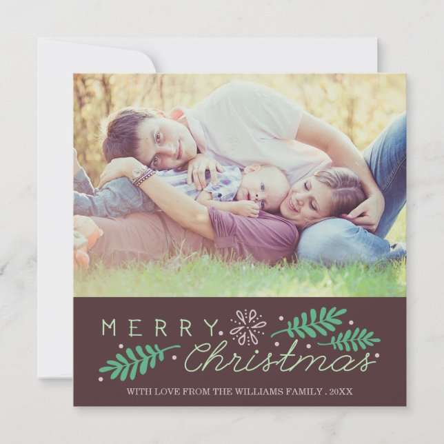 Sentimental | Merry Christmas Cute Leaves Photo Holiday Card (Front)
