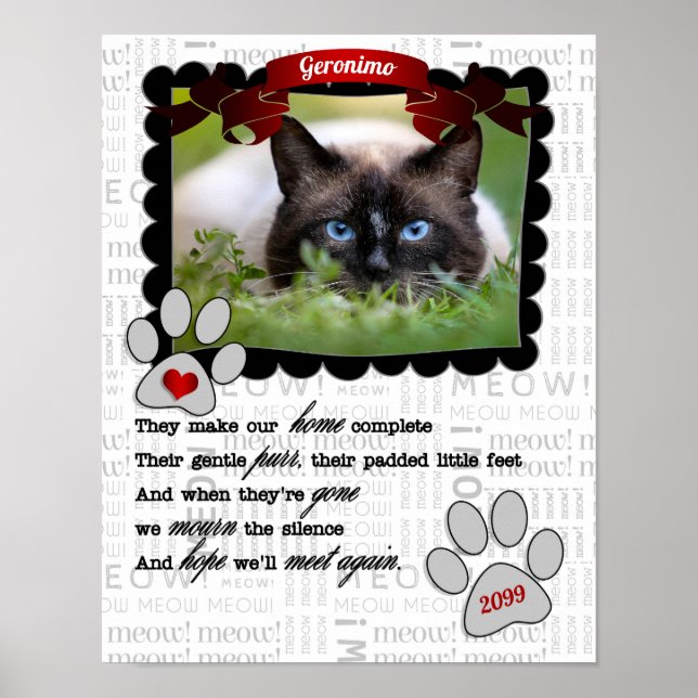 Sentimental Pet Memorial with Cat's Name and Photo Poster (Front)