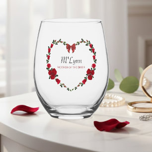 Sentimental Red Roses Mother of Bride Gift Stemless Wine Glass