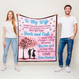 sentimental Wife Husband word art Fleece Blanket