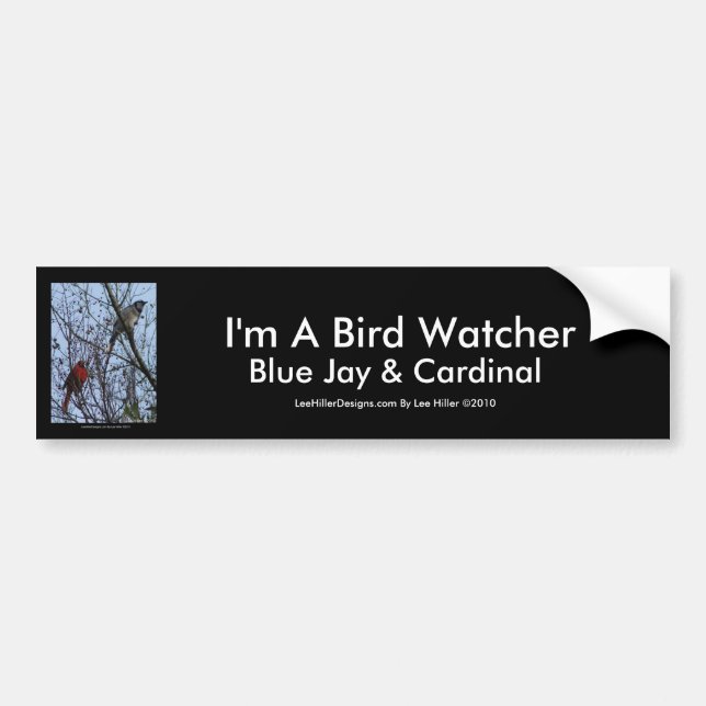 Sentinels Blue Jay and Cardinal by Lee Hiller Bumper Sticker (Front)