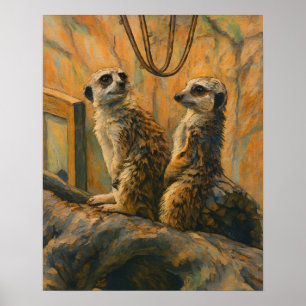 Sentinels of Stillness – Meerkat Pair on Branch Poster