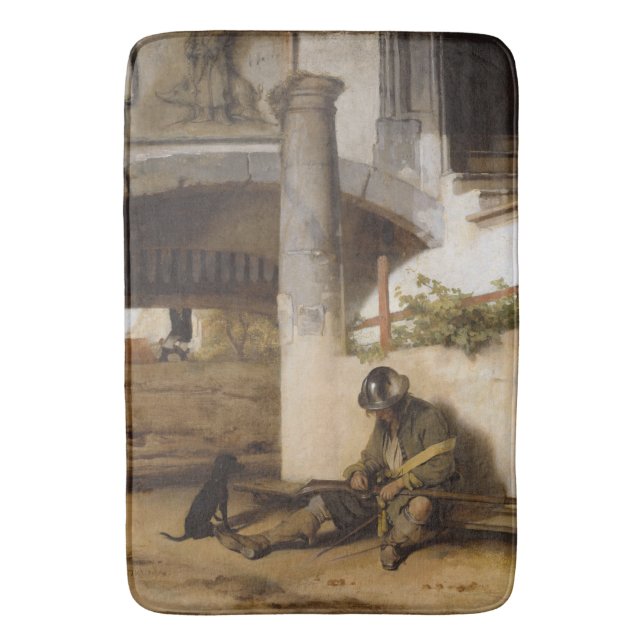 Sentry Guarding a Gate With his Pet Dog Bath Mat (Front Vertical)