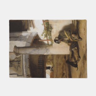 Sentry Guarding a Gate With his Pet Dog Doormat